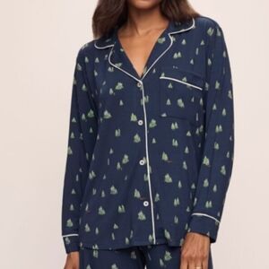 Eberjey Longsleeve PJ Top Woodland Pines Size M